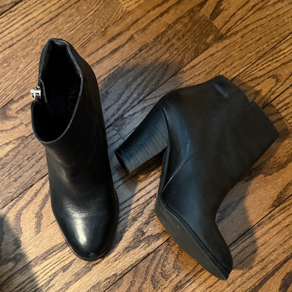 Aldo Black Leather Ankle Boots